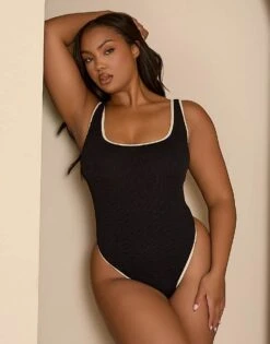 Moda Minx X Bernadette Afia Curve Contrast Binding Swimsuit In Black For Women